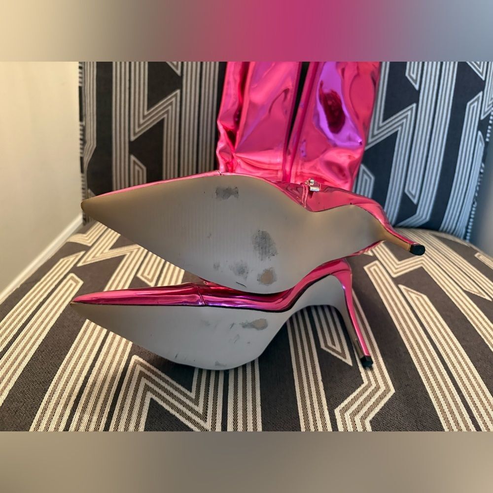 Metallic Pink Patent Leather Tall Stiletto Boots Size 9.5 - Picture 13 of 15